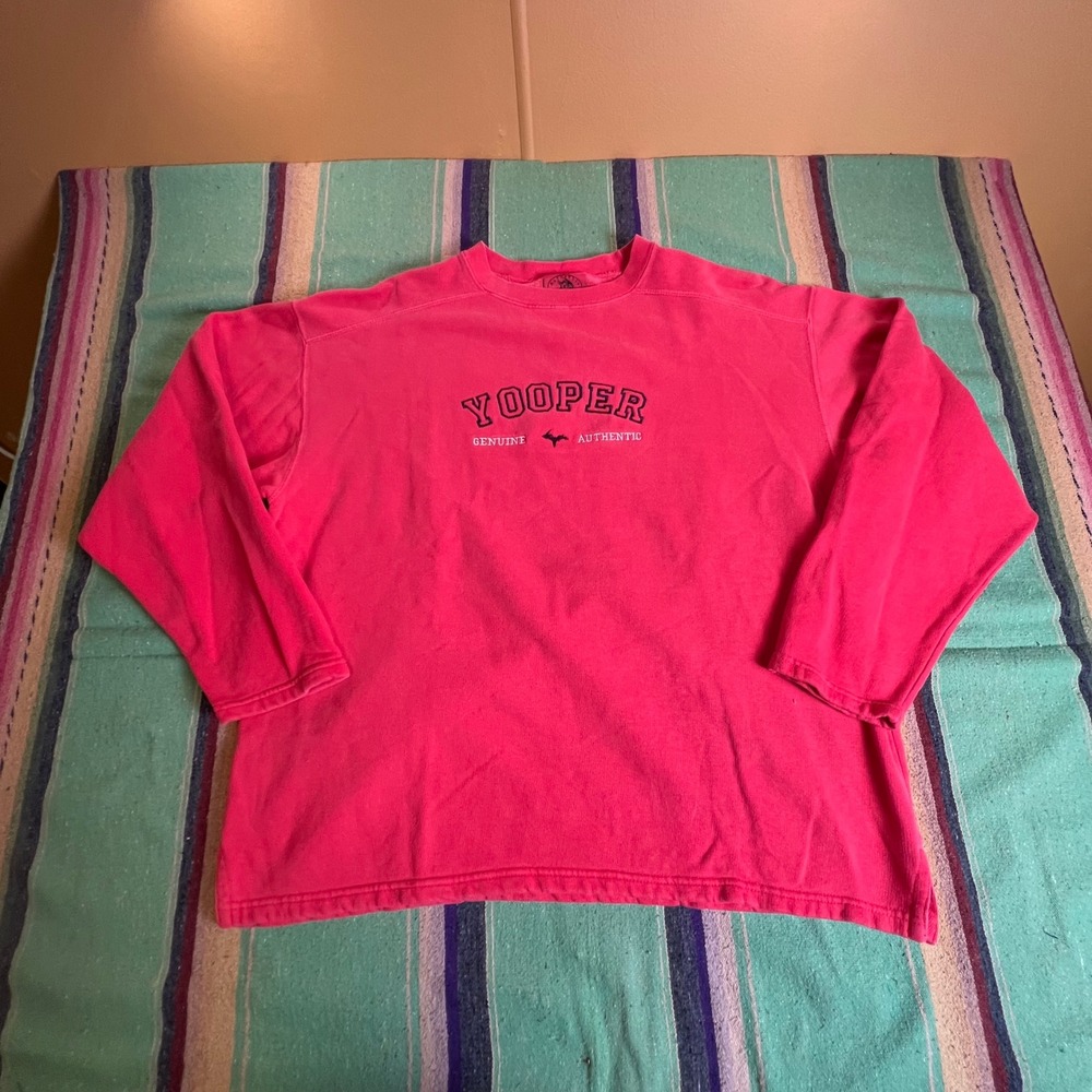 Authentic Pigment Yooper Sweatshirt Mens L Pink Michigan Graphic Cotton Pullover